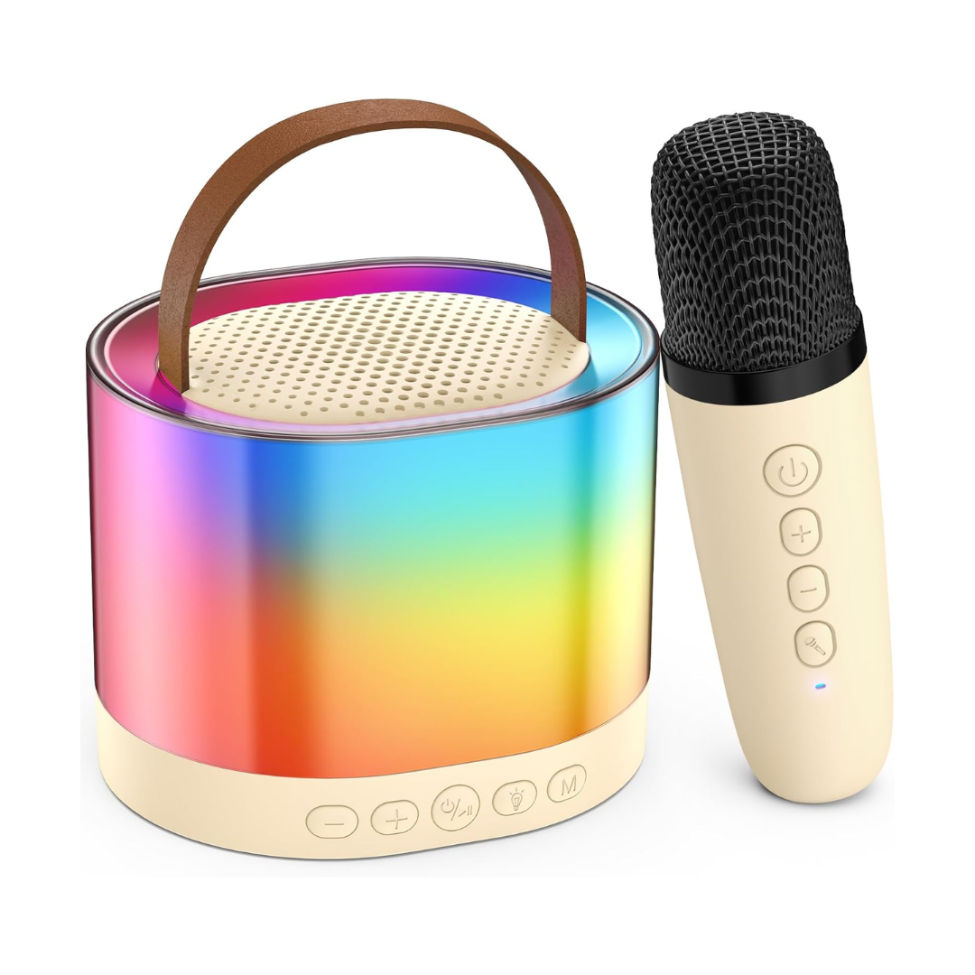 Mini Parlante Karaoke + 1 Micrófono Inalámbrico Luces RGB K52