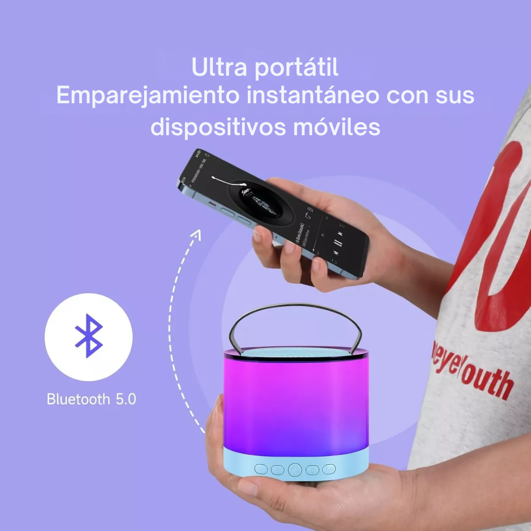 Mini Parlante Karaoke + 1 Micrófono Inalámbrico Luces RGB K52
