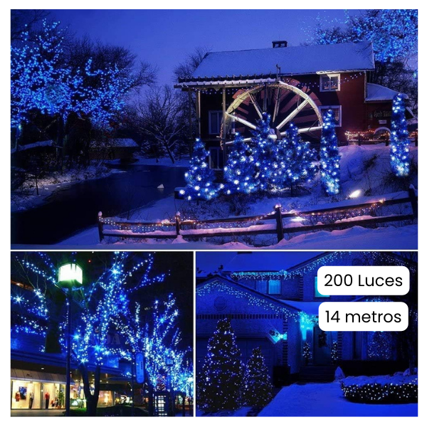 Extensión Luz LED Lineal Azul 200 Luces 14 Metros Cable Transp REF 1443