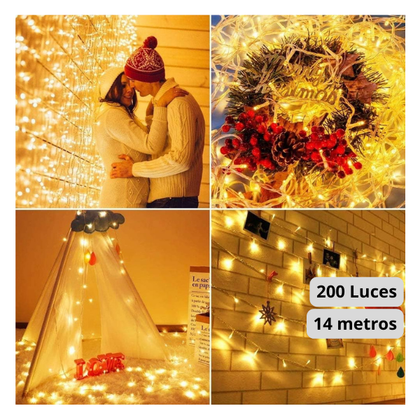 Extensión Luz LED Lineal Cálida 200 Luces 14 Metros Cable Transp REF 1440