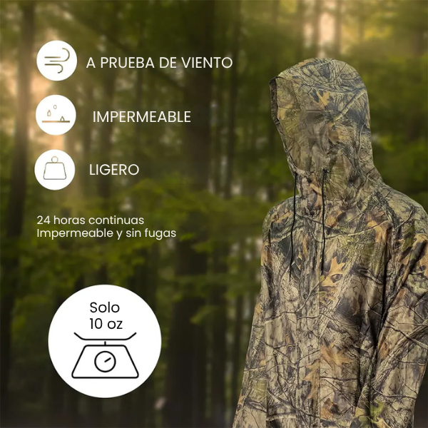 Impermeable Largo Chubasquero con Capucha Camuflado