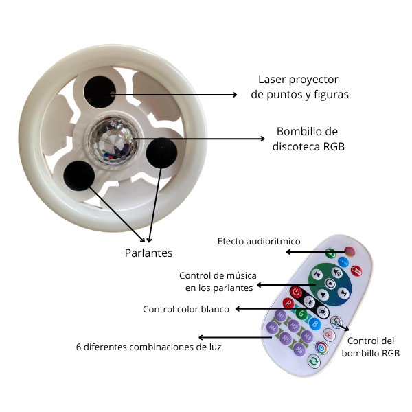 Bombillo Parlante Discoteca Audio rítmico Bluetooth RGB