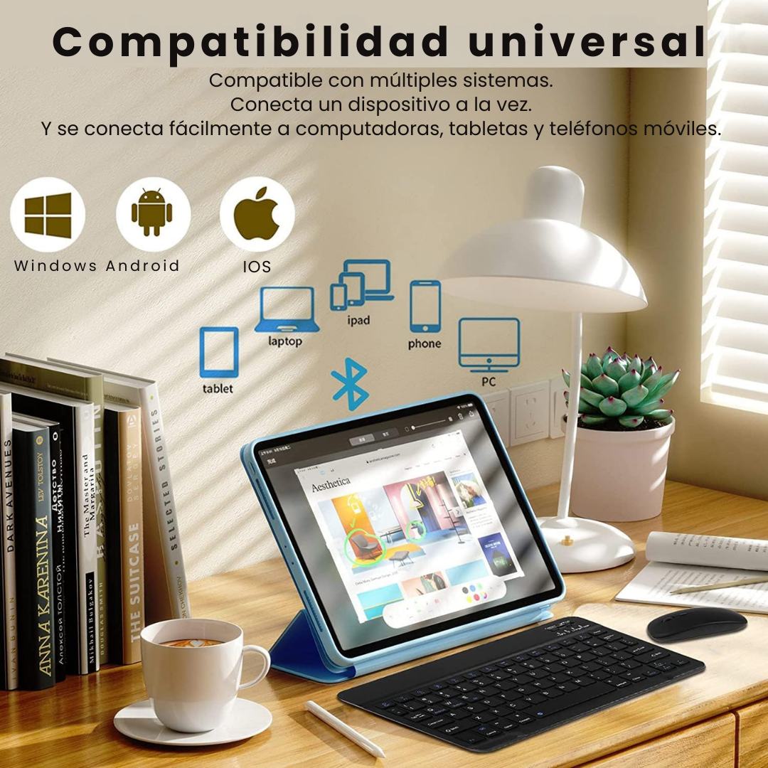 Combo Teclado y Mouse Inalámbrico Bluetooth para Tablet