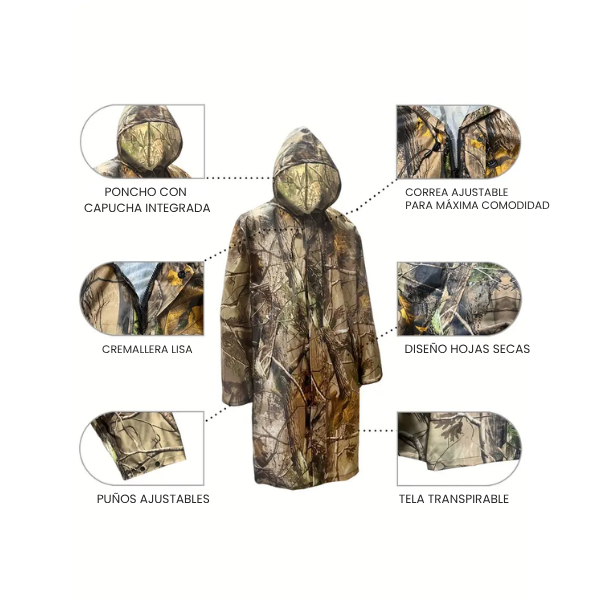 Impermeable Largo Chubasquero con Capucha Camuflado