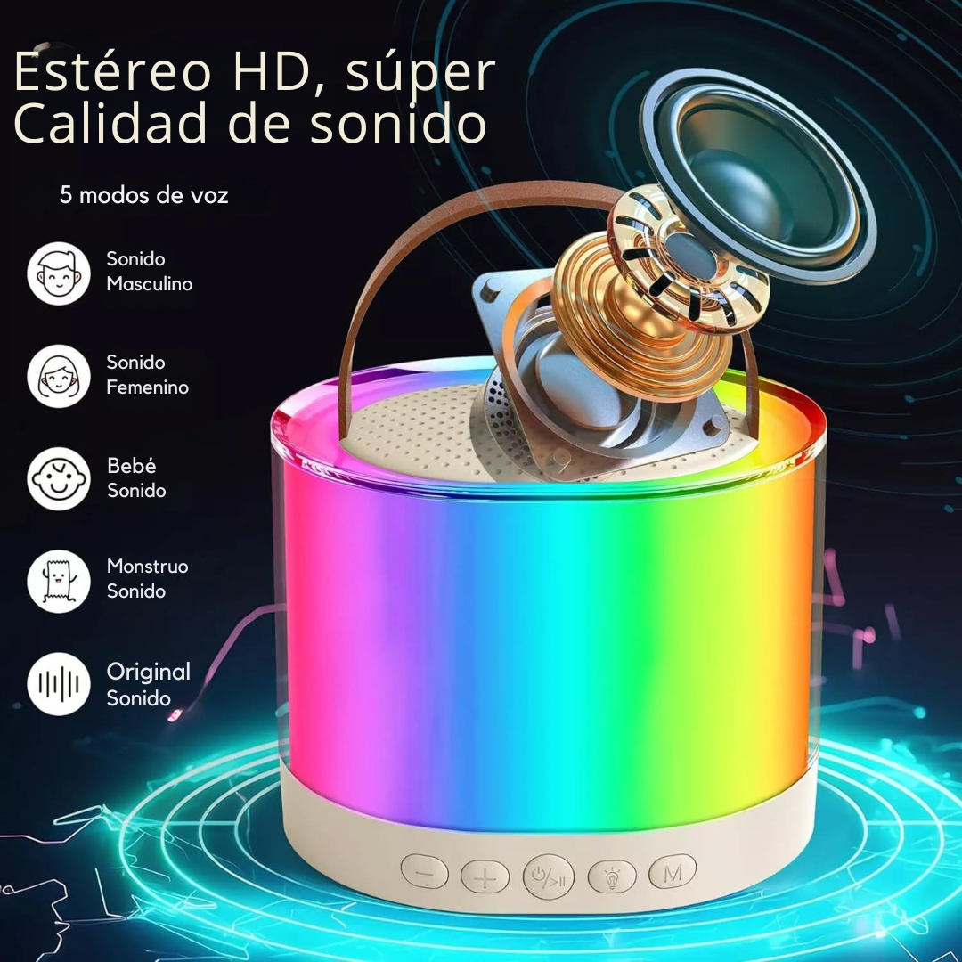 Mini Parlante Karaoke + 1 Micrófono Inalámbrico Luces RGB K52