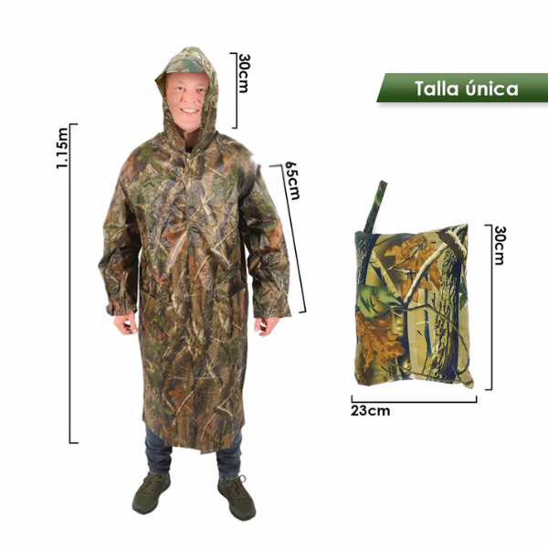 Impermeable Largo Chubasquero con Capucha Camuflado