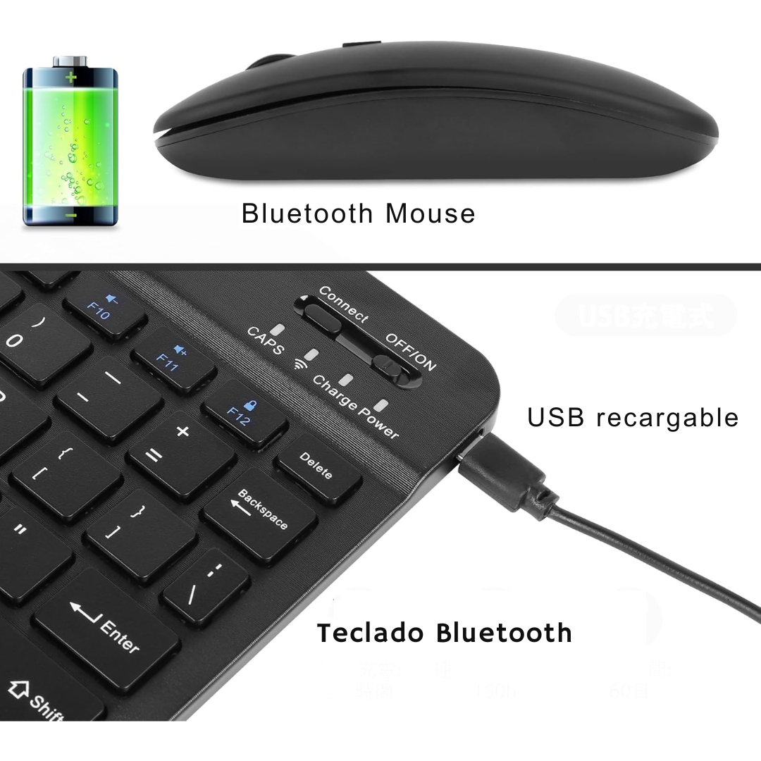 Combo Teclado y Mouse Inalámbrico Bluetooth para Tablet