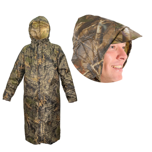 Impermeable Largo Chubasquero con Capucha Camuflado
