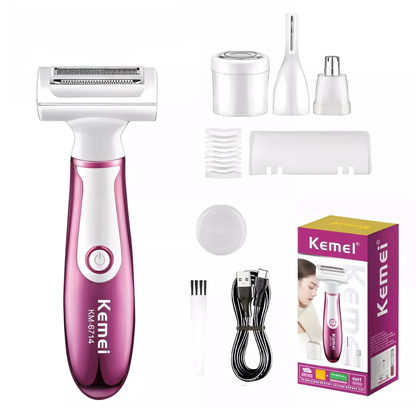 Depiladora Eléctrica Corporal 4 en 1 Kemei Mujer Recargable