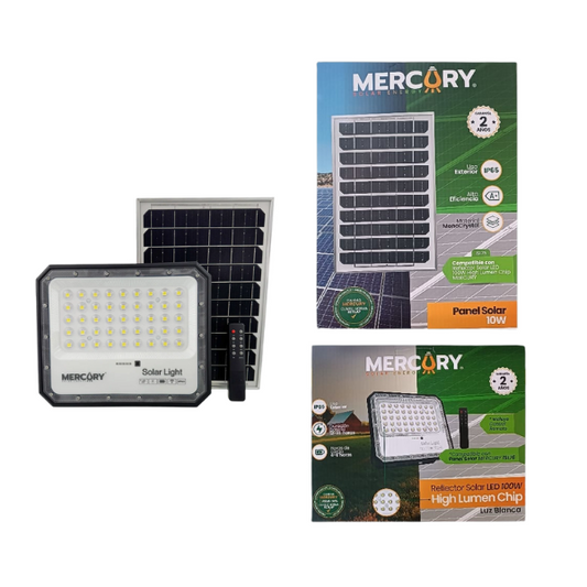 Reflector Solar LED 100w IP65 Luz Blanca Control Remoto