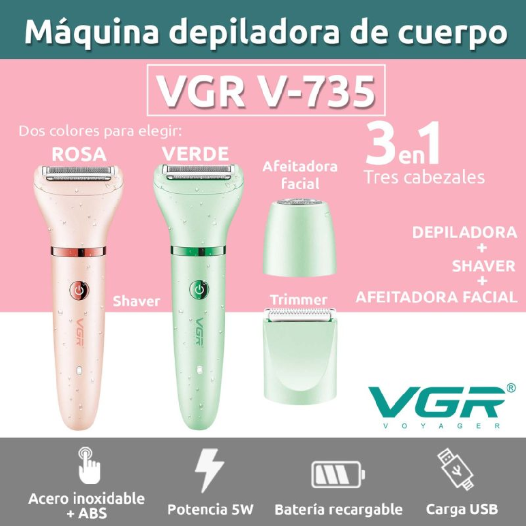 Máquina de Afeitar VGR Eéctrica 3 en 1 para Mujer V-735