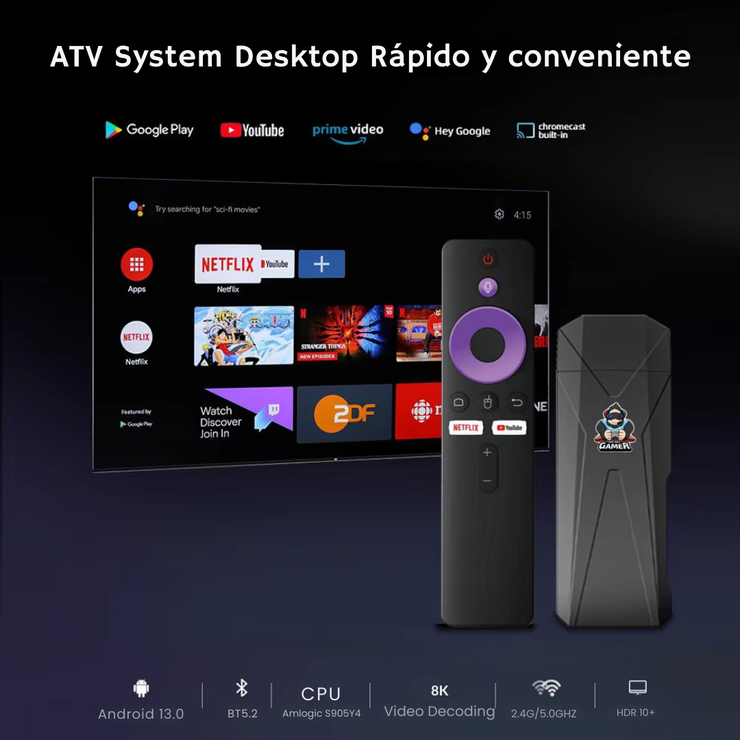 TV Stick Android 4K Ultra HD 4GB RAM 64GB