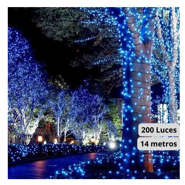 Extensión Luz LED Lineal Azul 200 Luces 14 Metros Cable Verde REF 1453