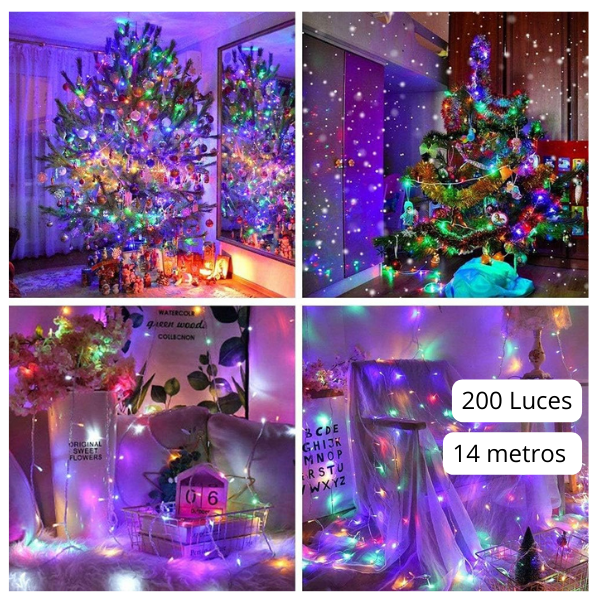 Extensión Luz LED Lineal Multicolor 200 Luces 14 Metros Cable Transp REF 1442