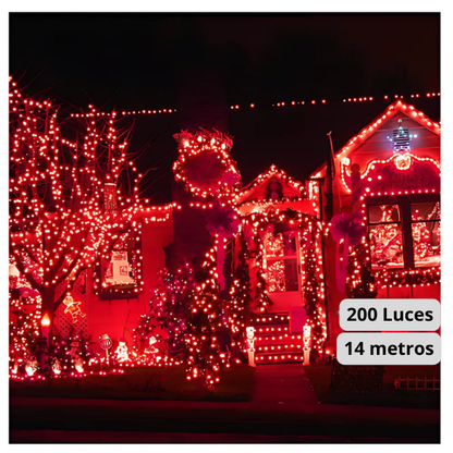 Extensión Luz LED Lineal Roja 200 Luces 14 Metros Cable Verde REF 1454