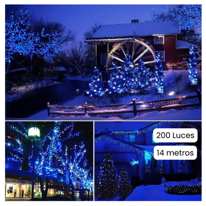 Extensión Luz LED Lineal Azul 200 Luces 14 Metros Cable Transp REF 1443