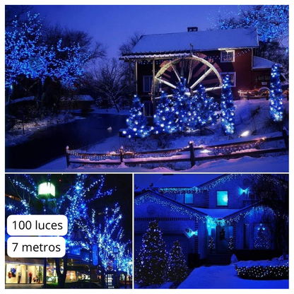 Extensión Luz LED Lineal Azul 100 Luces 7 Metros Cable Transp