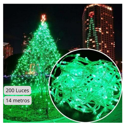 Extensión Luz LED Lineal Verde 200 Luces 14 Metros Cable Transp REF 1446