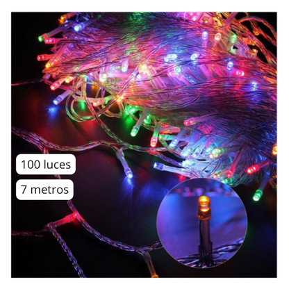Extensión Luz LED Lineal Multicolor 100 Luces 7 Metros Cable Transp