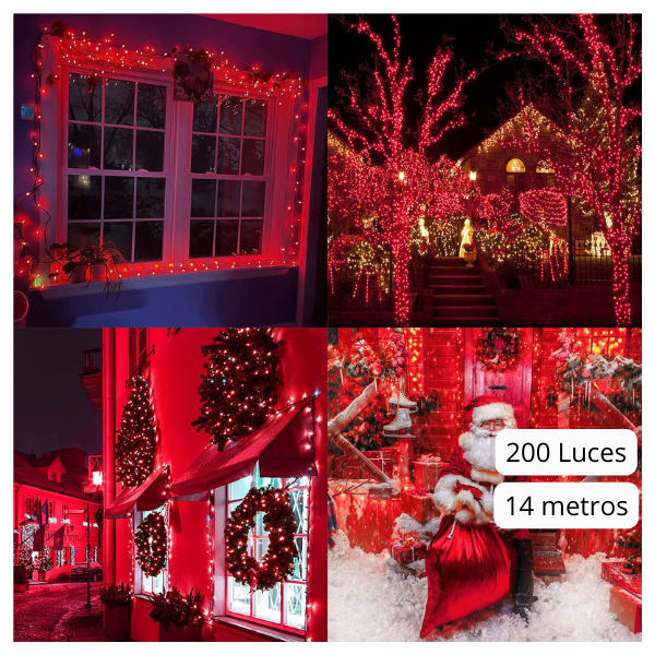 Extensión Luz LED Lineal Roja 200 Luces 14 Metros Cable Transp REF 1444