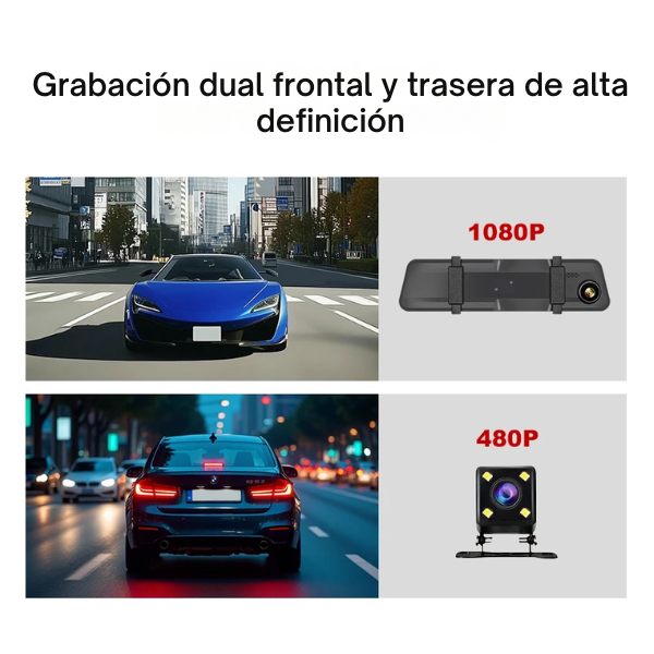 Espejo Retrovisor con Cámara Pantalla HD 1080 Carro Cámara Dual