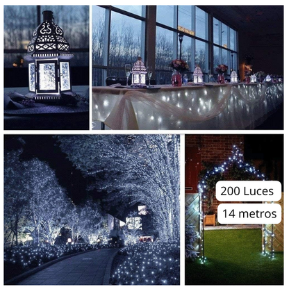 Extensión Luz LED Lineal Blanca 200 Luces 14 Metros Cable Transp REF 1441