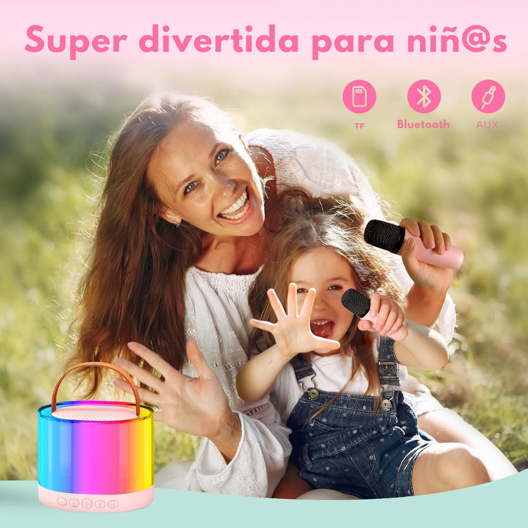 Mini Parlante Karaoke + 1 Micrófono Inalámbrico Luces RGB K52