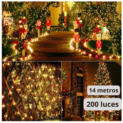 Extensión Luz LED Lineal Cálida 200 Luces 14 Metros Cable Verde 1450A