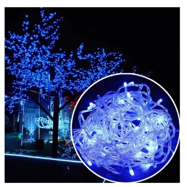 Extensión Luz LED Lineal Azul 100 Luces 7 Metros Cable Transp