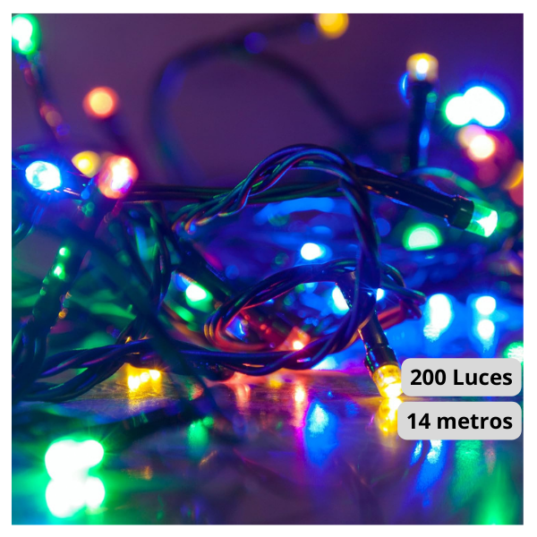 Extensión Luz LED Lineal Multicolor 200 Luces 14 Metros Cable Verde REF 1452A