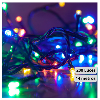 Extensión Luz LED Lineal Multicolor 200 Luces 14 Metros Cable Verde REF 1452A