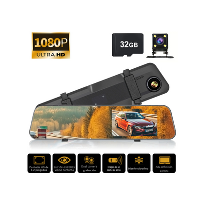 Espejo Retrovisor con Cámara Pantalla HD 1080 Carro Cámara Dual