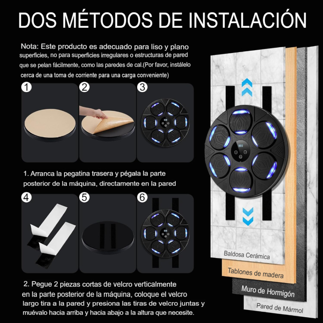Tablero de Boxeo de Pared para Adultos Bluetooth + Guantes Gym
