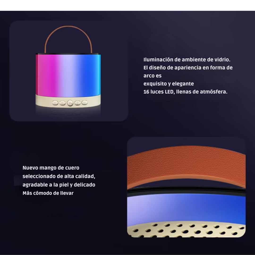 Mini Parlante Karaoke + 1 Micrófono Inalámbrico Luces RGB K52